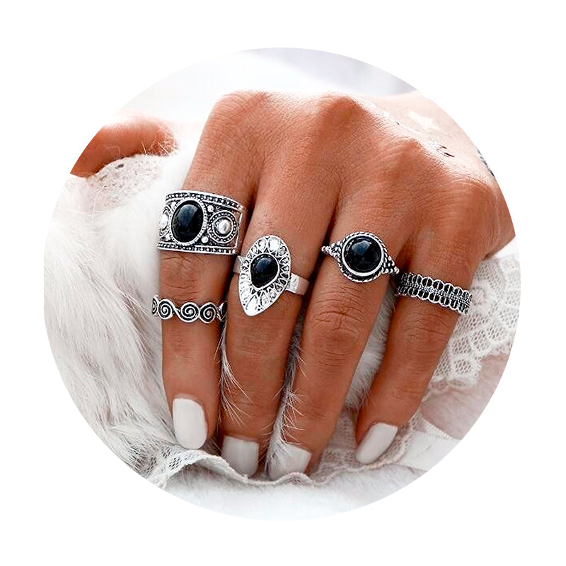 Set Anillos Midi Rings Vintage Mujer Talla Única - Lux Store