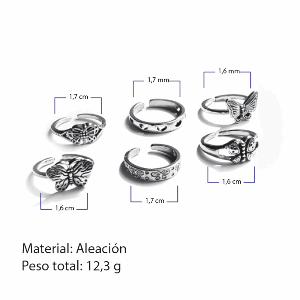 Set Anillos Midi Rings Vintage Mujer Talla Única - Lux Store