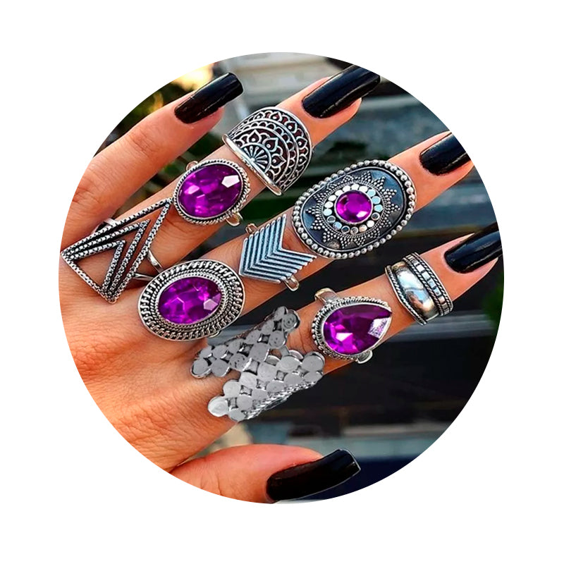 Set Anillos Midi Rings Vintage Mujer Talla Única - Lux Store