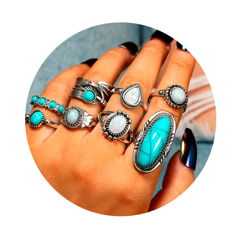 Set Anillos Midi Rings Vintage Mujer Talla Única - Lux Store