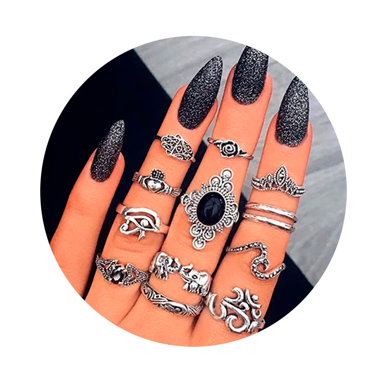 Set Anillos Midi Rings Vintage Mujer Talla Única - Lux Store