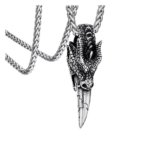 Collar Acero Inoxidable 316L Colmillo Cabeza Dragon Vikingo Nidhogg - Lux Store