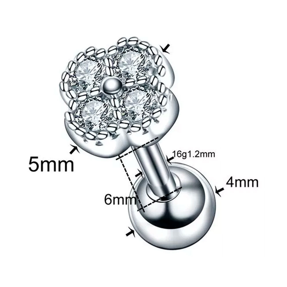 Piercing Acero Oreja Cartílago Tragus Helix Trevo 1 Pza - Lux Store