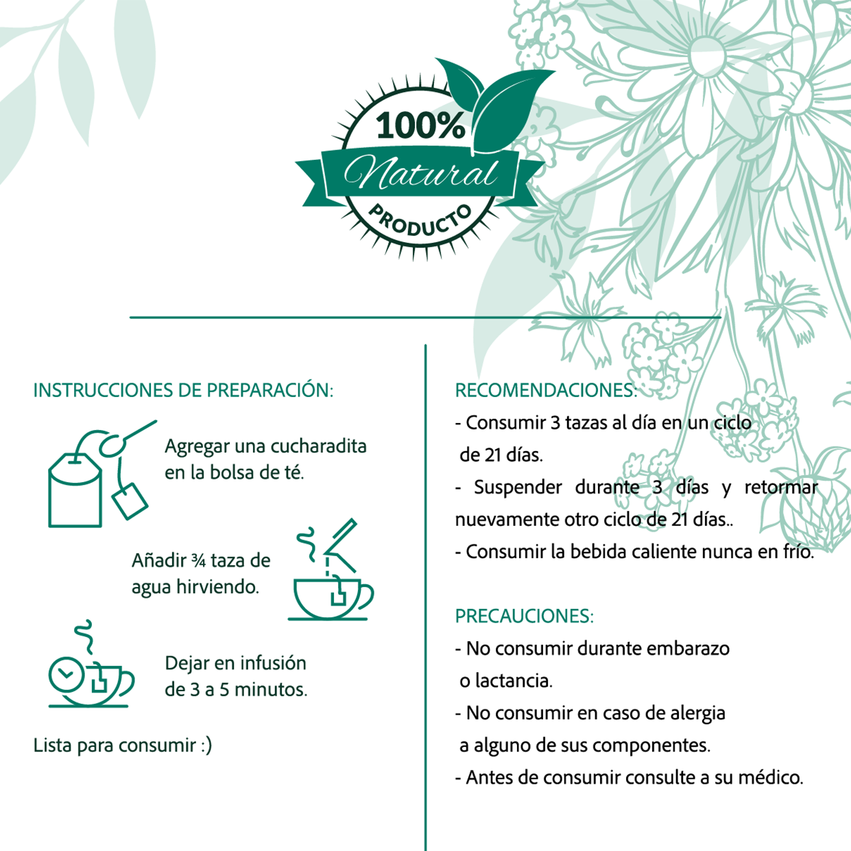 Té Mezcla Herbal Sistema Nervioso. Presentación en Polvo para Infusión
