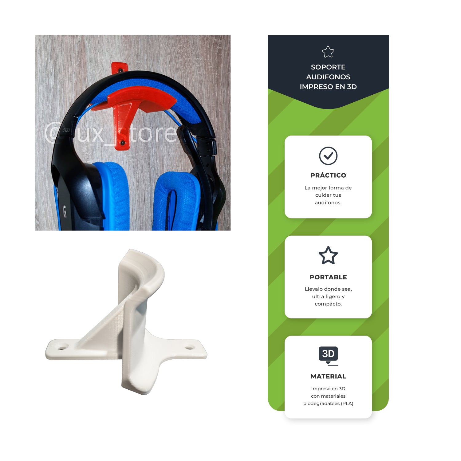 Soporte De Pared Para Audifonos Diadema Impreso En 3d - Lux Store