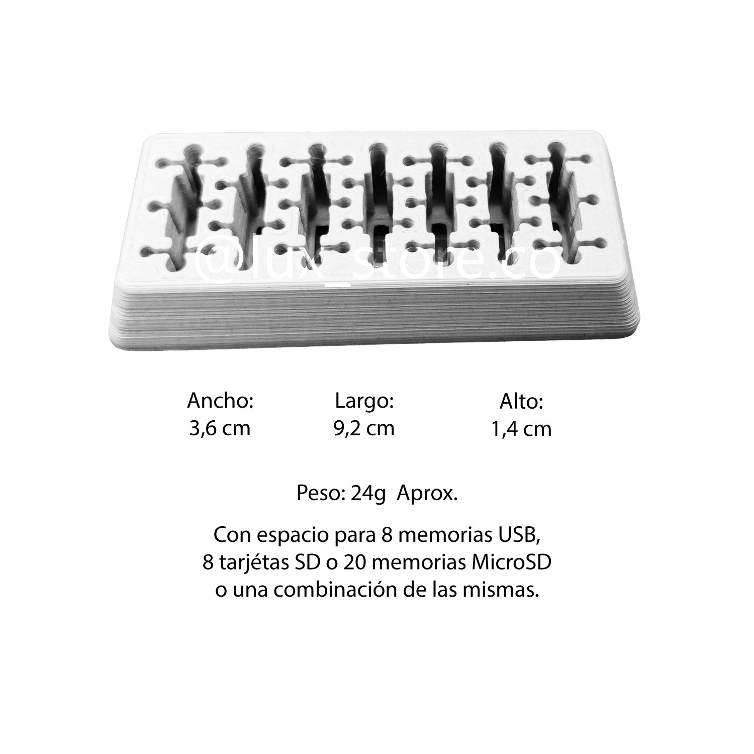 Organizador Multi Memoria Usb-MicroSD-SD Impreso En 3d - Lux Store