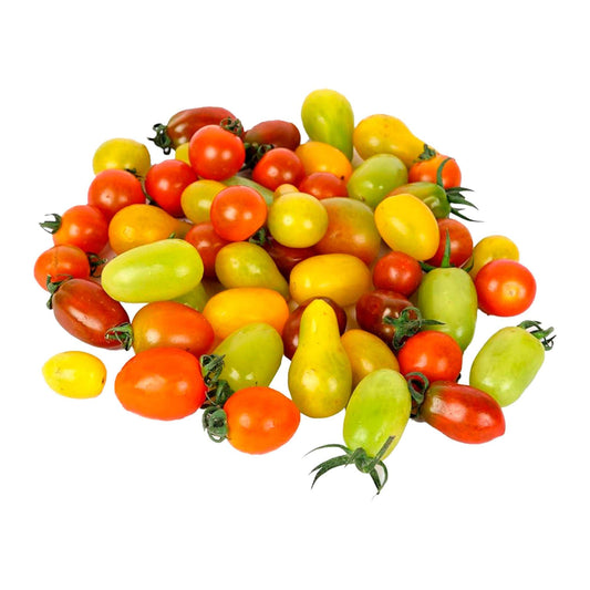Semillas de tomate cherry de la mezcla gourmet exótica, que incluyen variedades de diferentes colores y formas, ideales para cultivar en huertos y jardines para obtener una cosecha colorida y sabrosa.